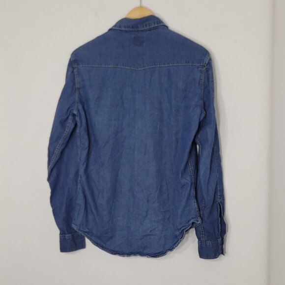 Vintage Blue Jeans Pockets Cotton Collared Slim Fit Button-Up Denim Shirt Small - Picture 6 of 14
